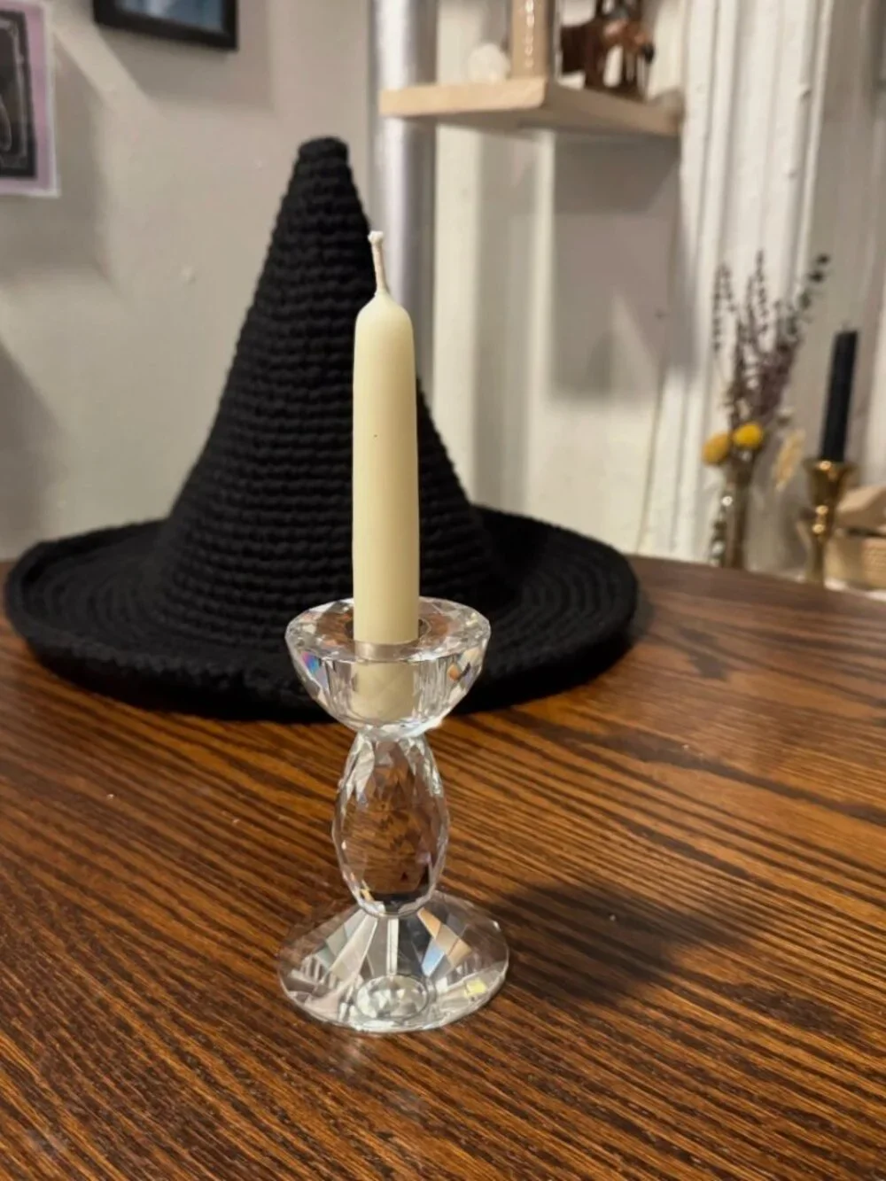 Crystal Cut Glass Taper Candlesticks Vintage Mismatched Set Of Two